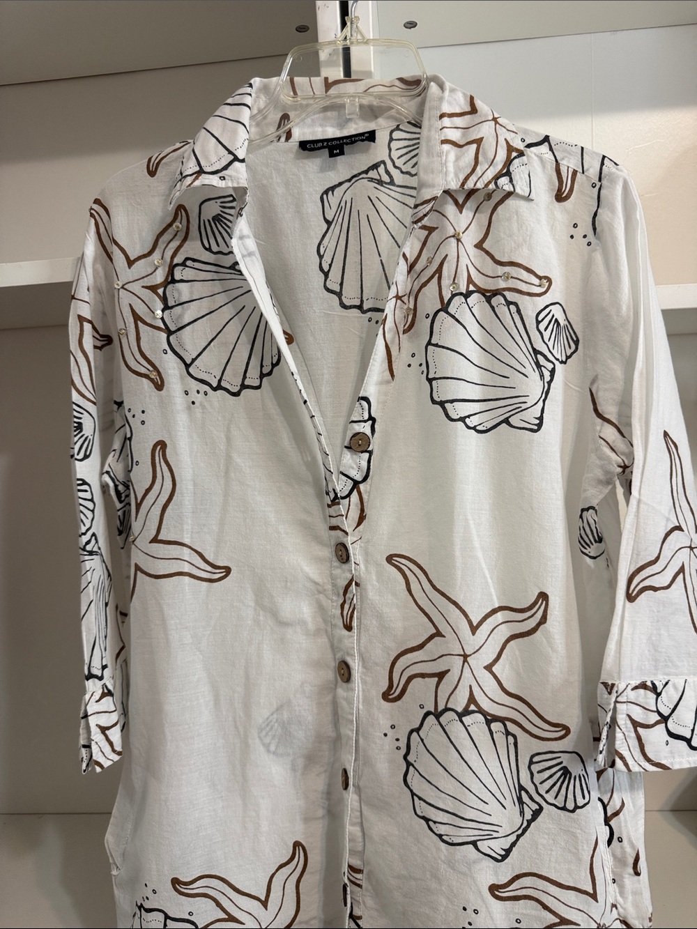 6. CLUB Z White Seashell Print Button-Front Coverup Dress - Picture 3 of 8
